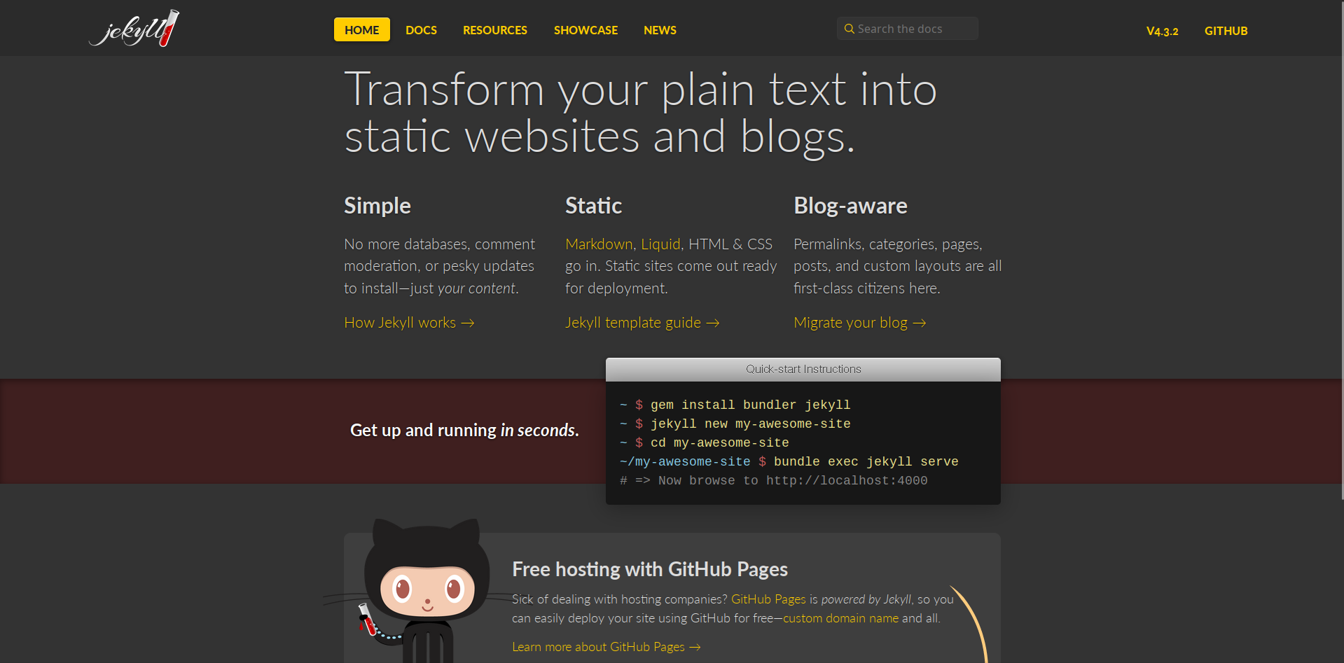 A Static Website Generator: Jekyll – Screenshot of Jekyll's Home Page