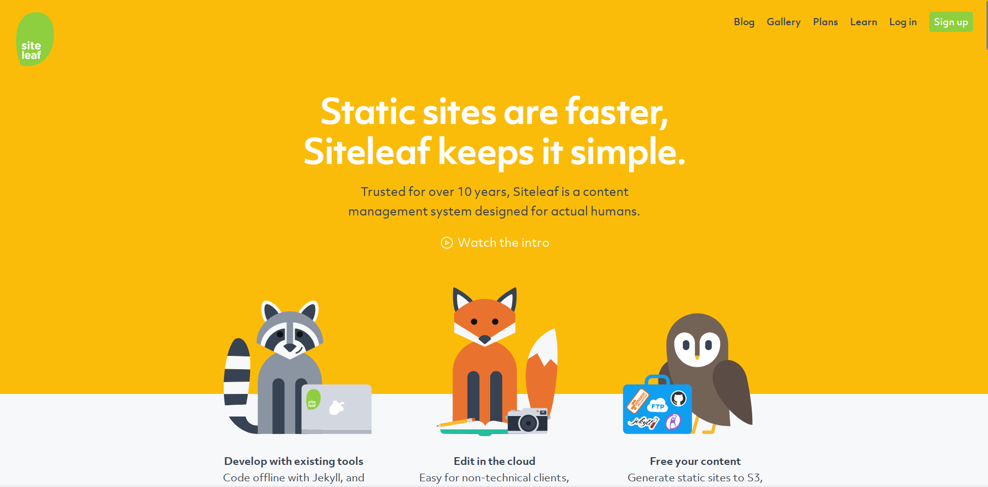 A Static Website Content Management System – Screenshot of Siteleaf's Home Page